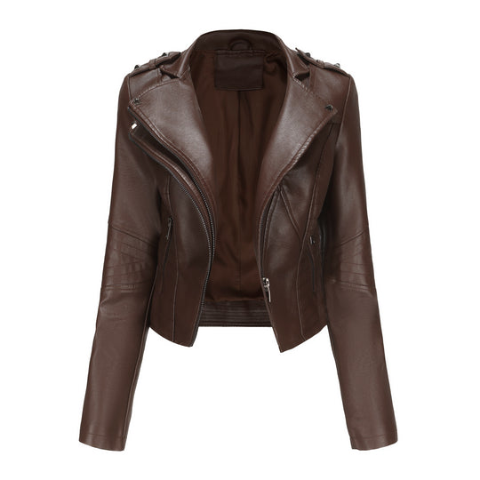 Damen stylische Bikerjacke mit asymmetrischem Reißverschluss und Detailnähten EB