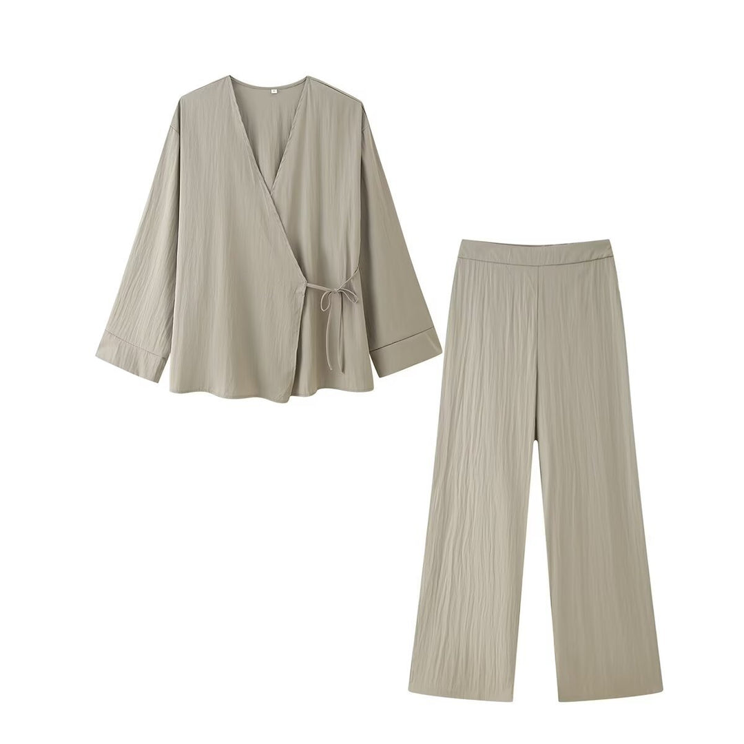 Damen Wickelbluse und Palazzo-Hose Set EB