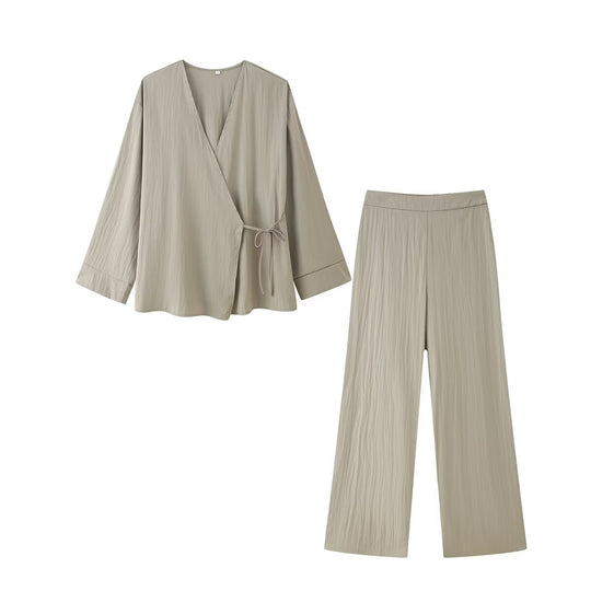 Damen Wickelbluse und Palazzo-Hose Set EB