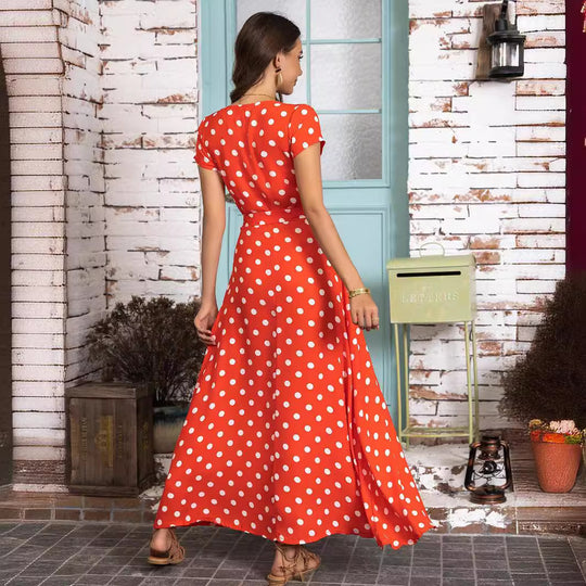 Damen Maxikleid mit schmeichelndem Wickeldesign und modernen Punkten EB