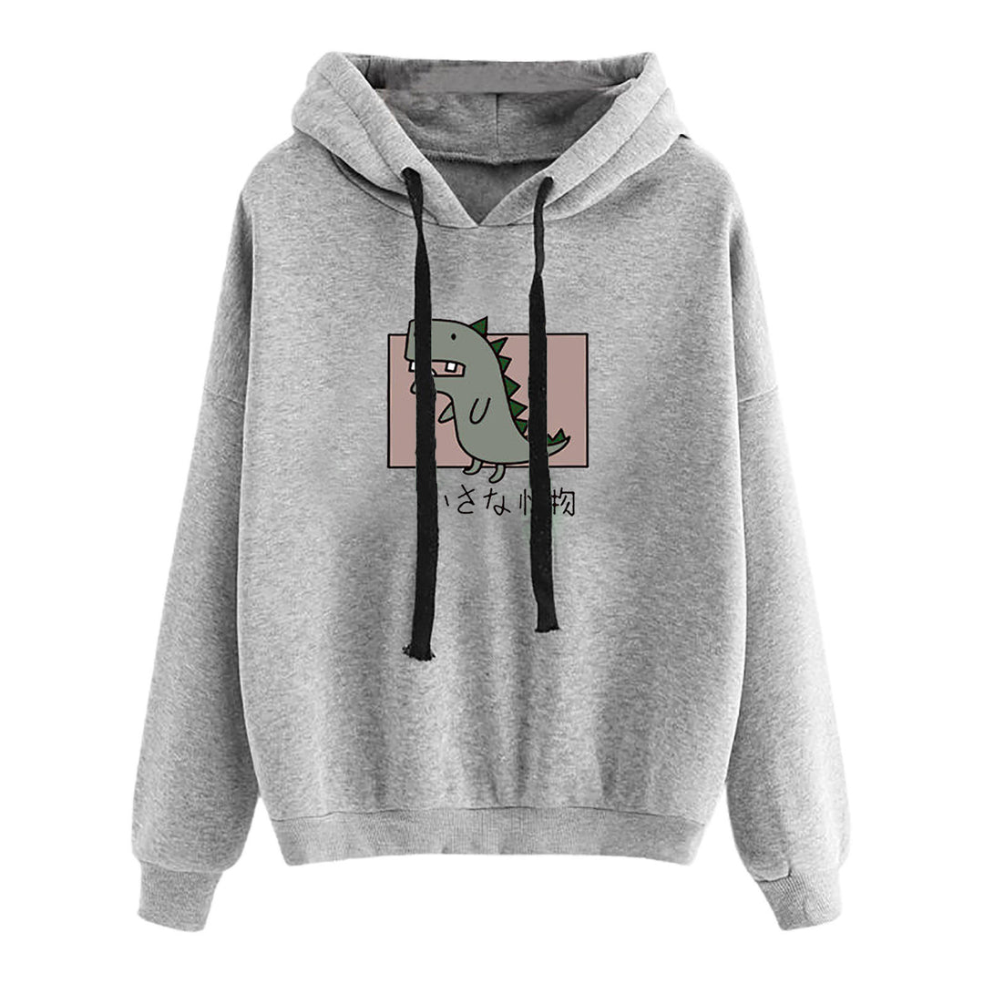 Damen nan kurz geschnittener Cropped-Kapuzenpullover mit niedlicher Frosch-Illustration und verstellbarer Kapuze EB