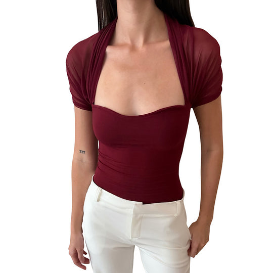 Damen Tailliertes Bustier-Oberteil mit transparenten Ärmeln EB
