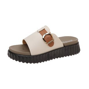 Damen Komfortable Plateau-Sandalen mit modischer Schnallen-Applikation EB