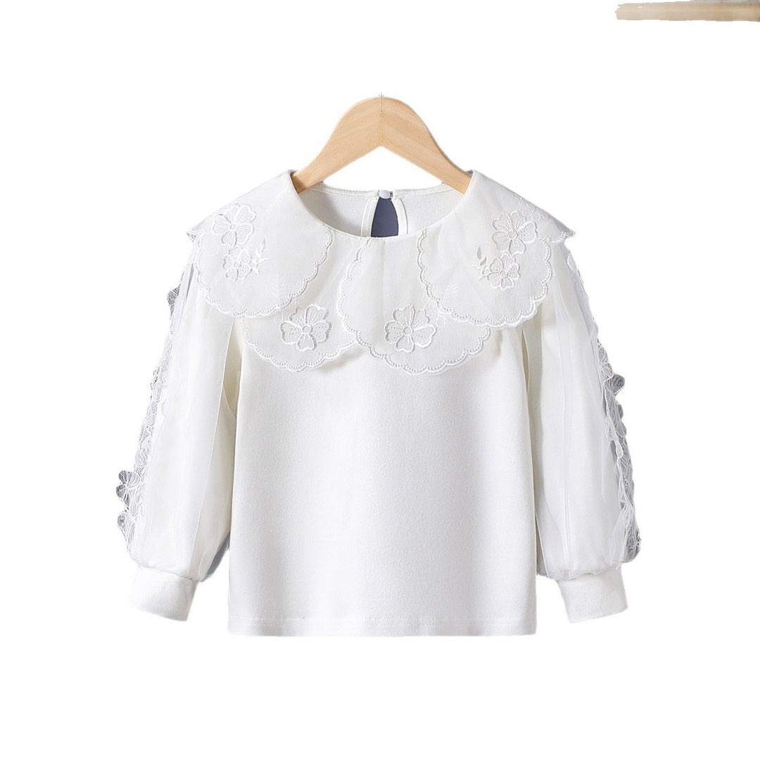 Mädchen elegante Bluse mit floralen Spitzenapplikationen EB