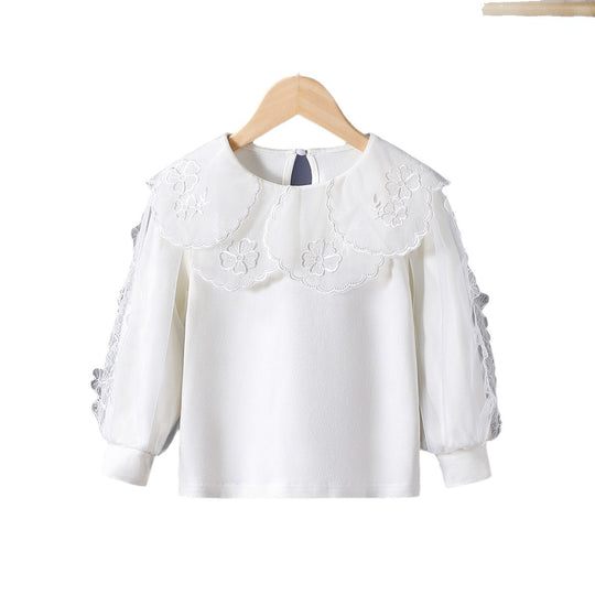 Mädchen elegante Bluse mit floralen Spitzenapplikationen EB