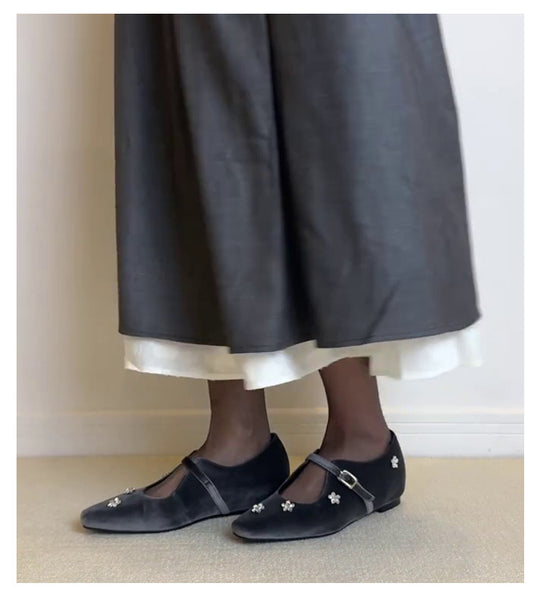 Damen Ballerina-Schuhe mit floralem Dekor und elegantem Schnallenverschluss EB
