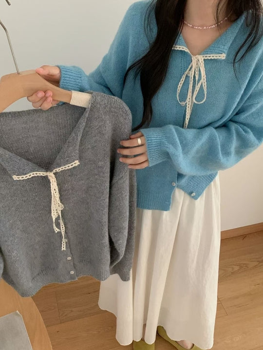 Damen Verspielte Strickjacke mit Schleifenverzierung EB