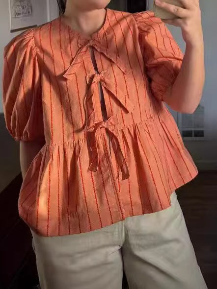 Damen Bluse mit Rüschen und Schleifenakzenten EB