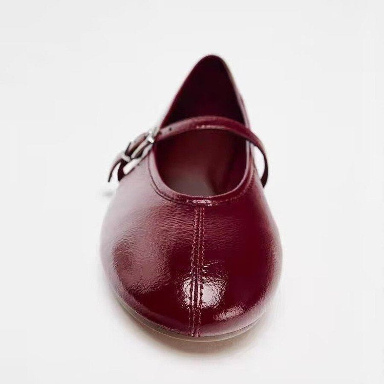 Damen Ballerinas mit verstellbarem Riemen und glänzendem Obermaterial EB
