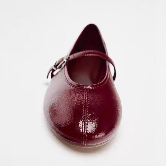 Damen Ballerinas mit verstellbarem Riemen und glänzendem Obermaterial EB