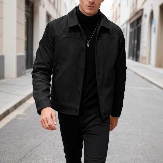 Herren nan moderner Trucker-Overshirt aus Velourslederimitat mit Ziernähten und aufgesetzten Taschen EB