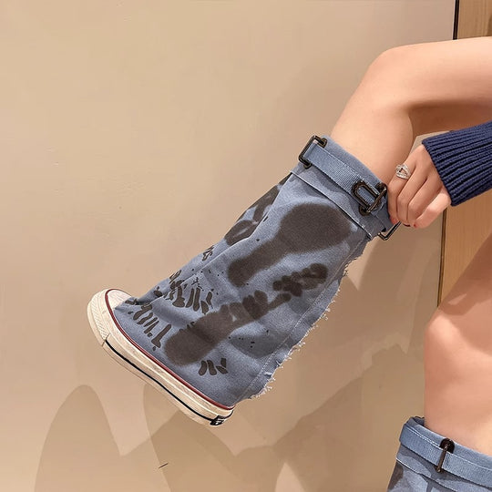 Damen Canvas-Gaiter-Boots mit integrierter Sneaker-Sohle und verstellbarem Schnallenriemen EB