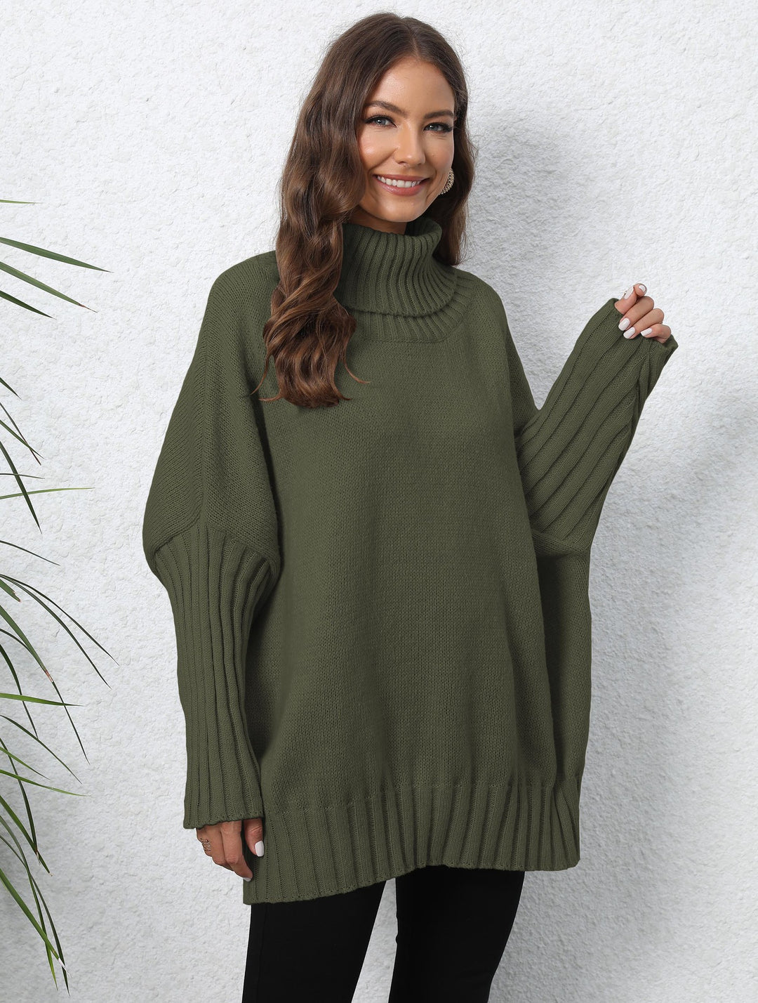 Damen Oversize Rollkragenpullover mit strukturiertem Strick EB