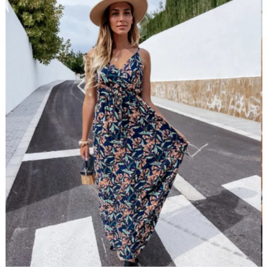 Damen Maxikleid mit floralem Wickel-Design und verstellbarem Bund EB