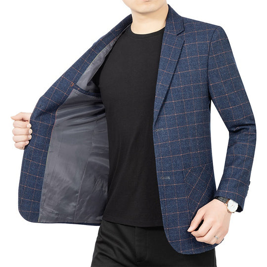 Herren Schmal geschnittenes karierter City-Blazer mit aufgesetzten Taschen EB