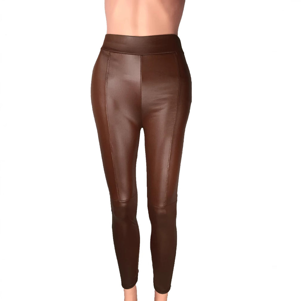Damen Hochtaillierte Leggings aus hochwertigem Kunstleder mit nahtloser Verarbeitung EB