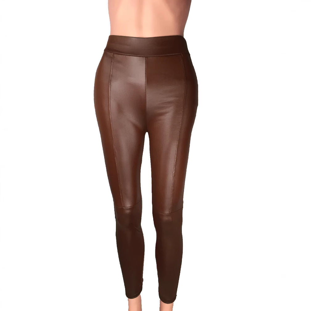 Damen Hochtaillierte Leggings aus hochwertigem Kunstleder mit nahtloser Verarbeitung EB