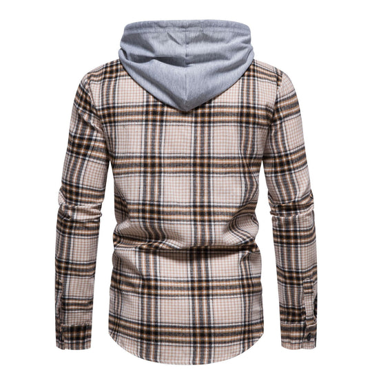 Herren Karo-Hemdjacke mit integrierter Kapuze und modernen Mustern EB