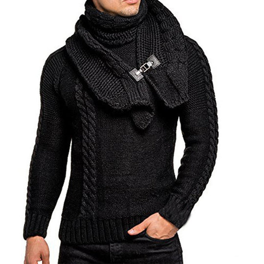 Herren nan Strickpullover mit überlappendem Schalkragen und Schnallenverschluss EB