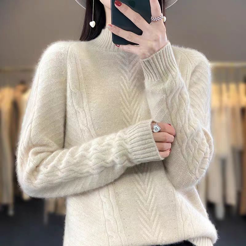 Damen Grobstrickpullover mit Zopfmuster und elegantem Rundhalsausschnitt EB