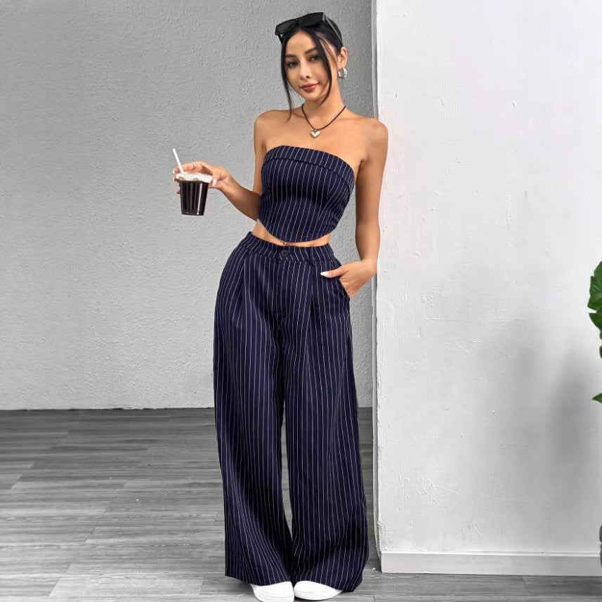 Damen elegantes und luftiges Set mit Streifenmuster EB