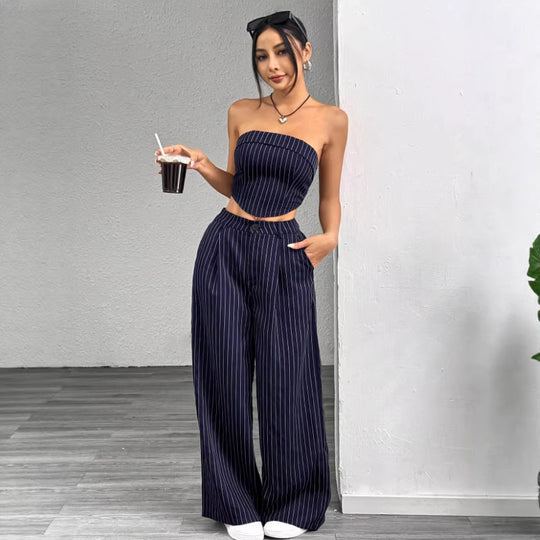 Damen elegantes und luftiges Set mit Streifenmuster EB