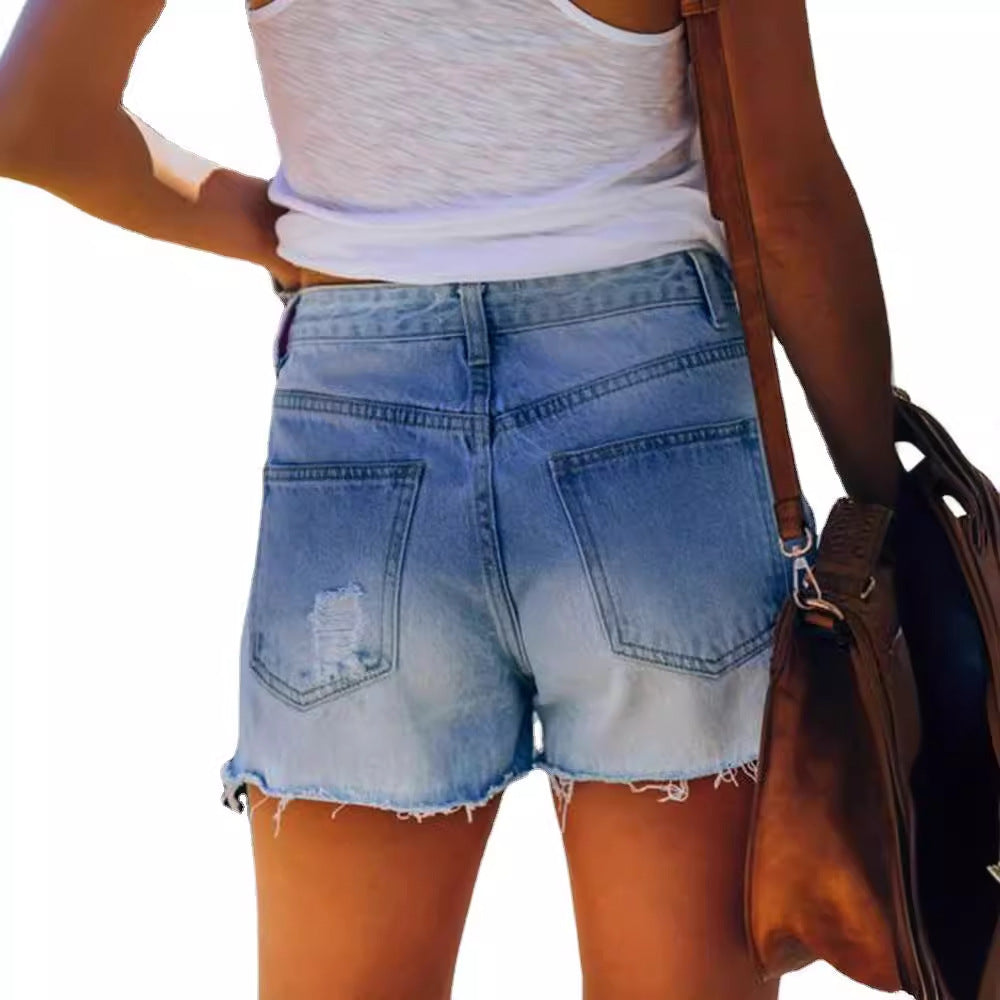 Damen Jeans-Shorts mit modischem Sternenprint und distressed Details EB