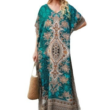 Damen Maxikleid mit elegantem floralem Muster und V-Ausschnitt EB