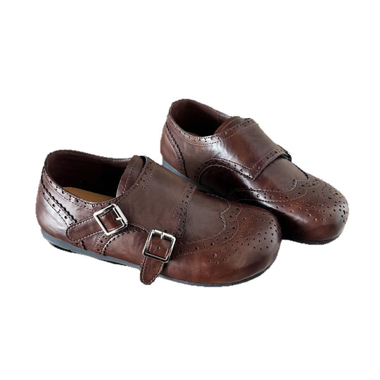 Damen Elegante Mokassins mit klassischem Broguemuster und dekorativen Doppelschnallen EB