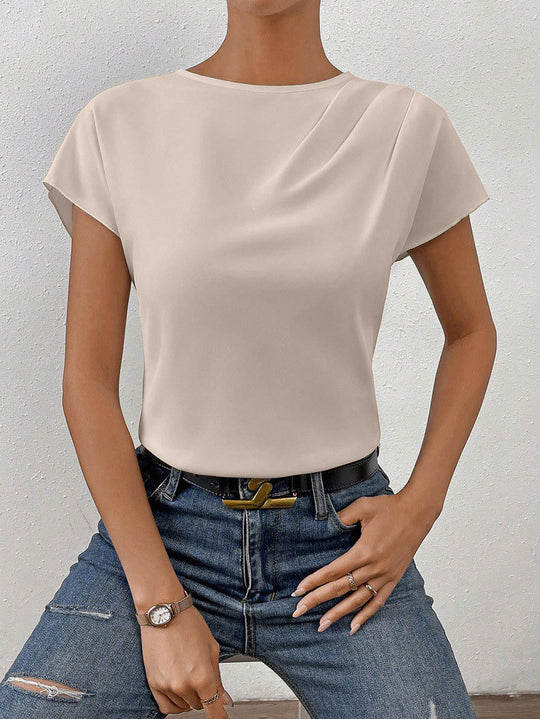 Damen Elegantes Kurzarm-Top mit modernem Schnitt und fließendem Stoff EB