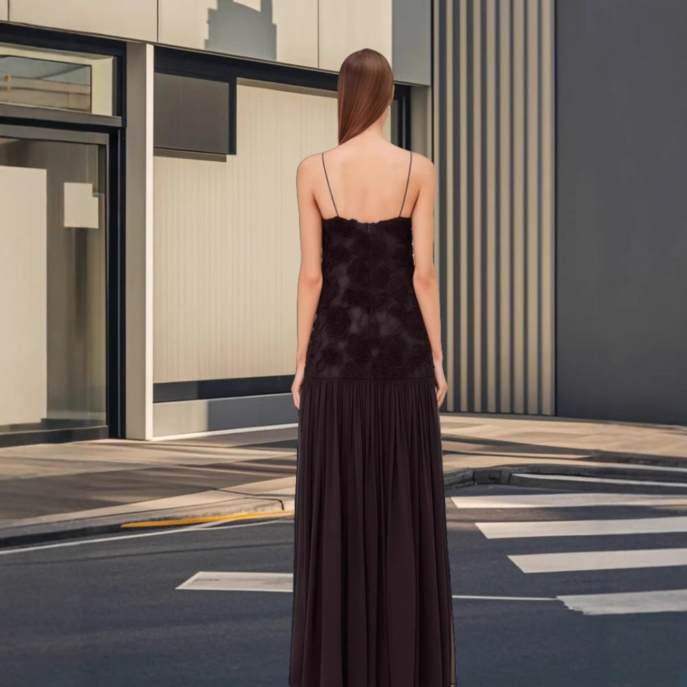 Damen Elegantes Abendkleid mit floralem Spitzenoberteil und schwingendem Rock EB