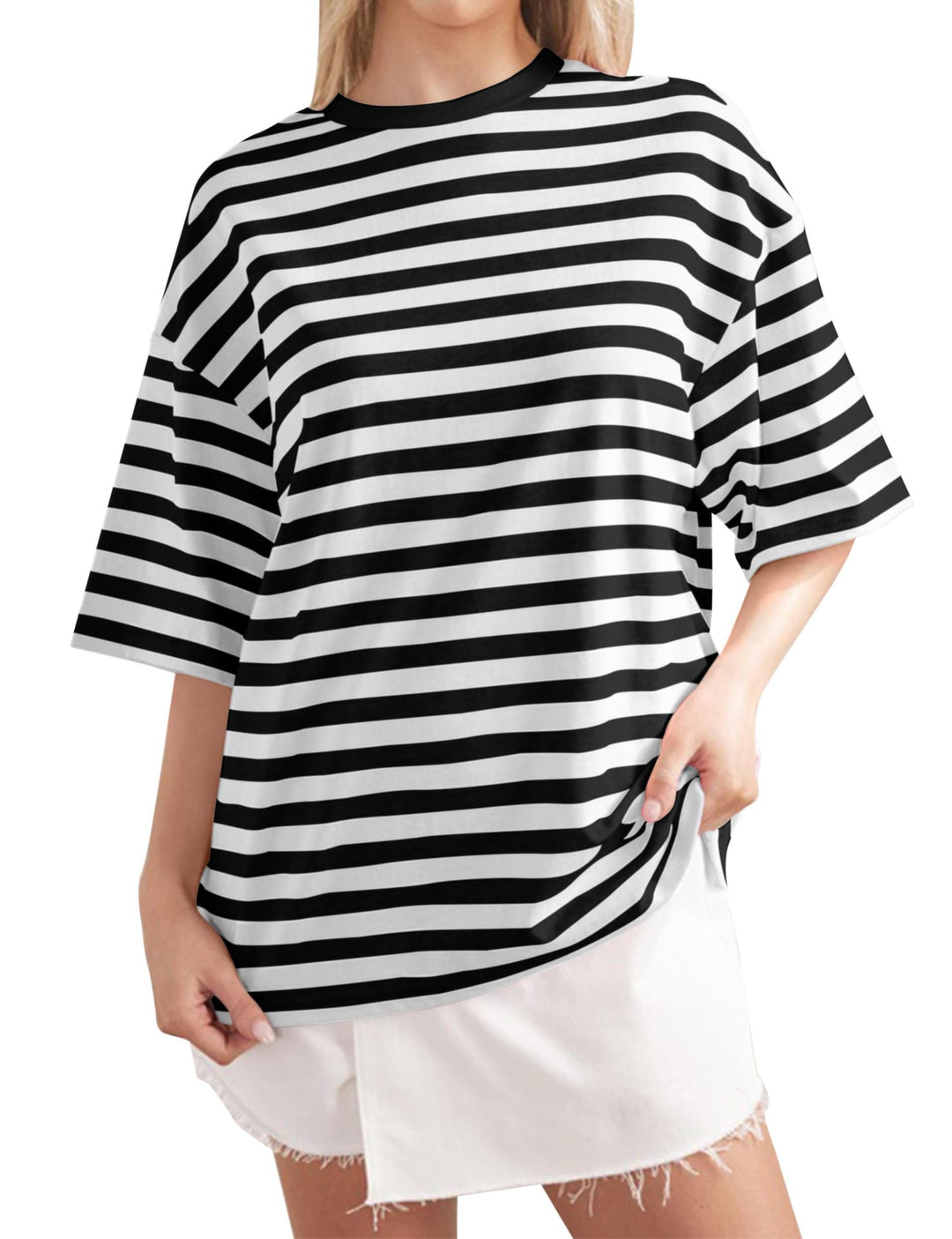 Damen Lässiges Oversized T-Shirt mit breiten Streifen EB