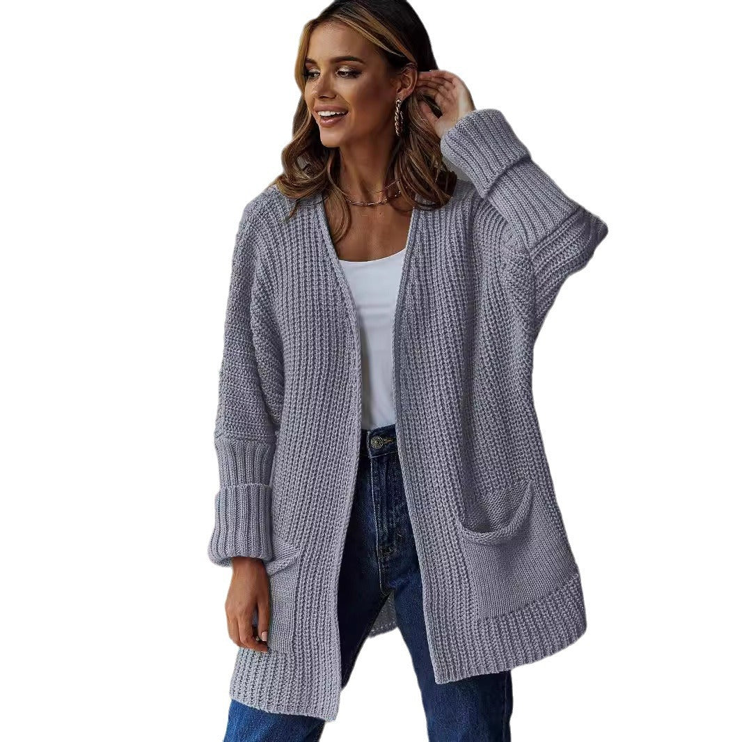 Damen gestrickter Cardigan mit großzügigen Taschen und strukturiertem Design EB