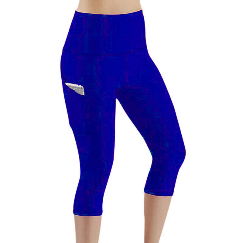Damen Sportliche Capri-Leggings mit Seitentaschen und hohem Bund EB