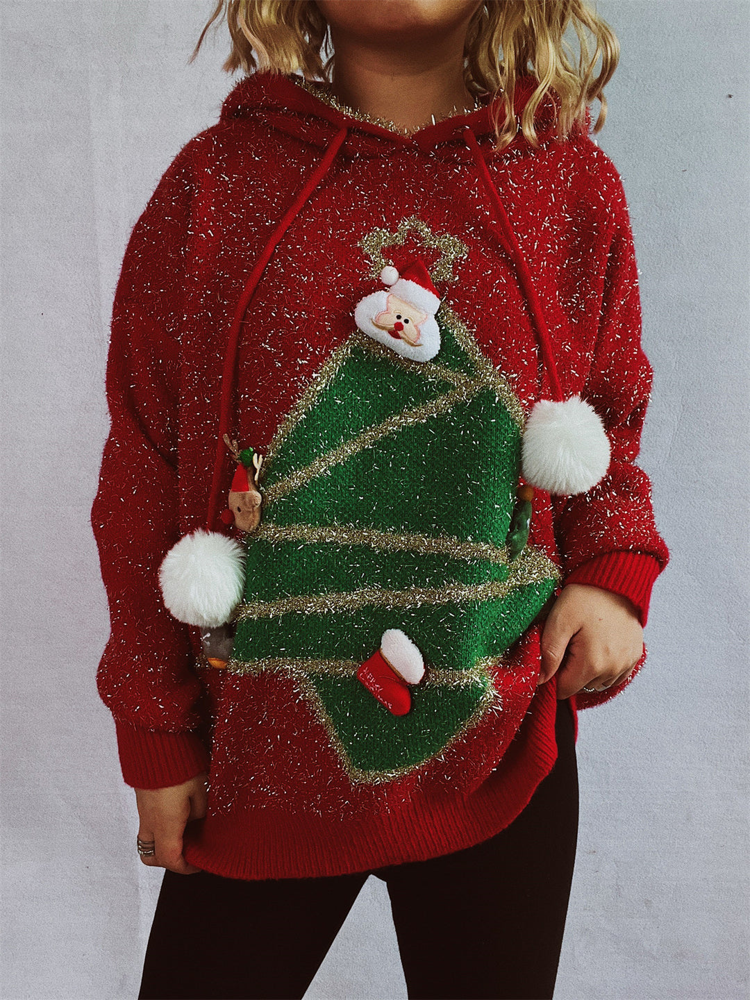 Damen festlicher Hoodie mit weihnachtlichem Motiv und 3D-Applikationen EB