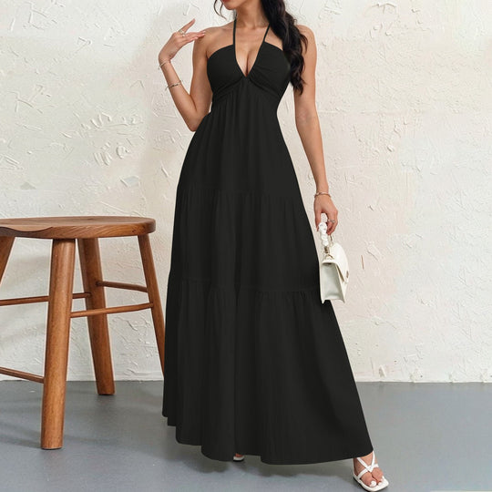 Damen Maxikleid mit fließendem Schnitt und tiefem Ausschnitt EB