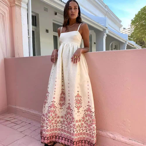 Damen Maxikleid mit exklusivem floralem Stickdesign und zarten Trägern EB