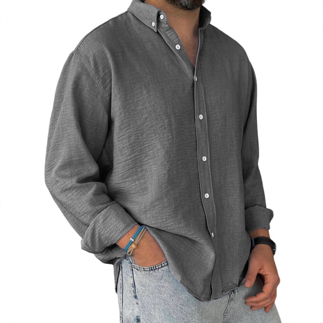 Herren nan leichtes Baumwoll-Leinen-Hemd mit Button-Down-Kragen und entspannter Relaxed-Fit EB
