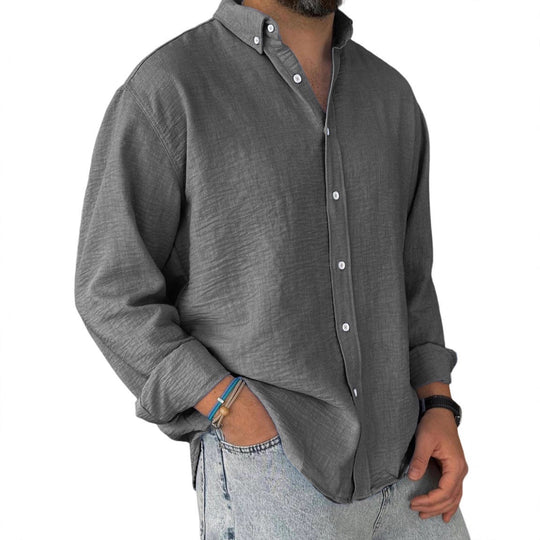 Herren nan leichtes Baumwoll-Leinen-Hemd mit Button-Down-Kragen und entspannter Relaxed-Fit EB