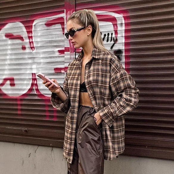 Damen Karierte Flanellbluse mit elegantem Schnitt und bequemen Ärmeln EB