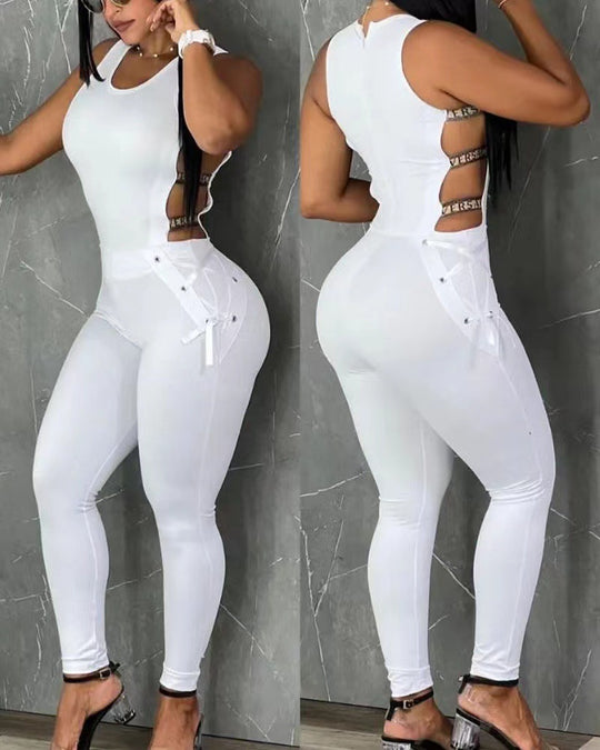 Damen Bodycon Jumpsuit mit Cut-Out-Details und modischem Gürtel EB
