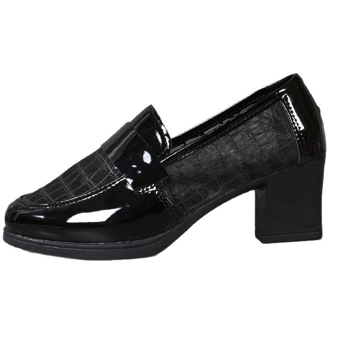 Damen Elegante und modische Ballerinas mit glänzender Oberfläche und komfortablem Blockabsatz EB