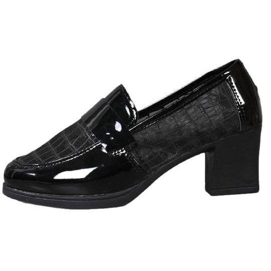 Damen Elegante und modische Ballerinas mit glänzender Oberfläche und komfortablem Blockabsatz EB