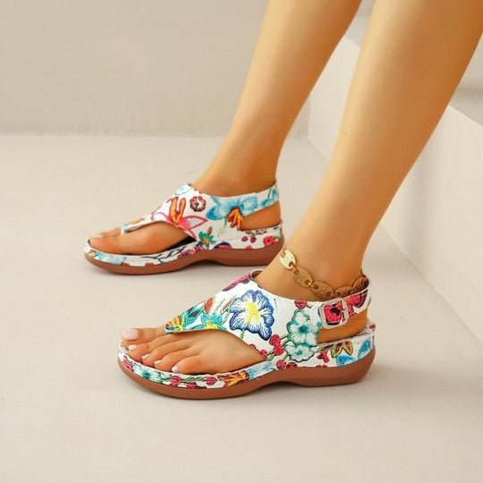 Damen Riemchen-Sandalen mit floralen Mustern und anatomischer Fußbettgestaltung EB