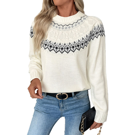 Damen Strickpullover mit traditionellem Norweger-Muster EB