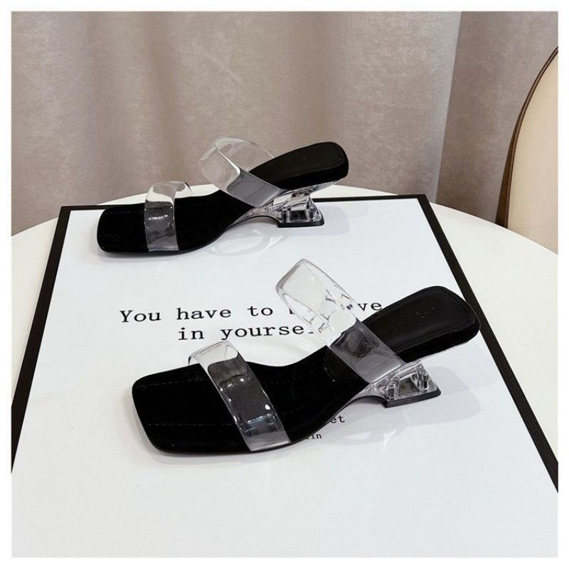 Damen transparente Slingback Sandalen mit klarem Blockabsatz EB