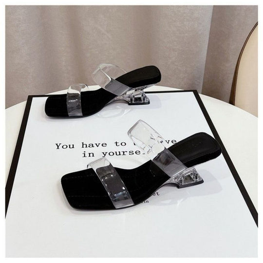Damen transparente Slingback Sandalen mit klarem Blockabsatz EB
