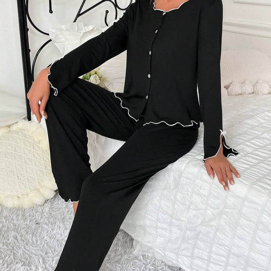 Damen Schlafanzug-Set mit eleganten Spitzenverzierungen EB
