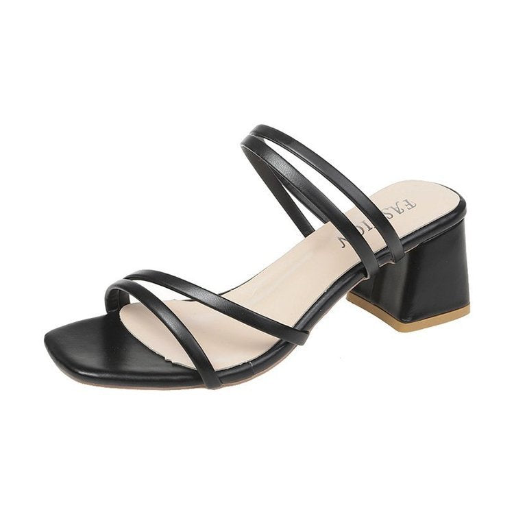 Damen Sandalen mit stilvollem Blockabsatz und feinen Riemen EB