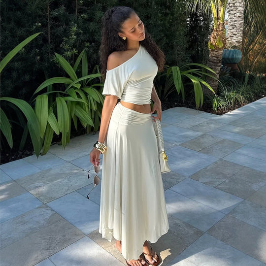 Damen Elegantes Maxikleid mit asymmetrischem Design und Raffung EB